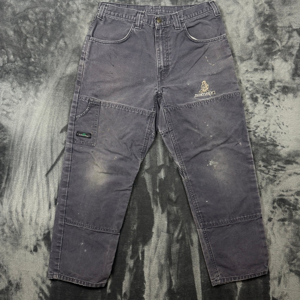 Arborwear Double Knee Work Pants Mens 32x28 Grey Fair Distressed Canvas Utility